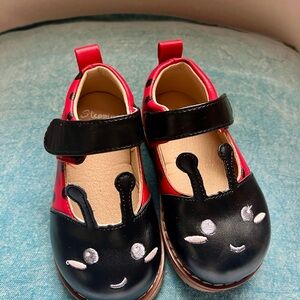Kids Ladybug Faux Leather Shoes in Red and Black